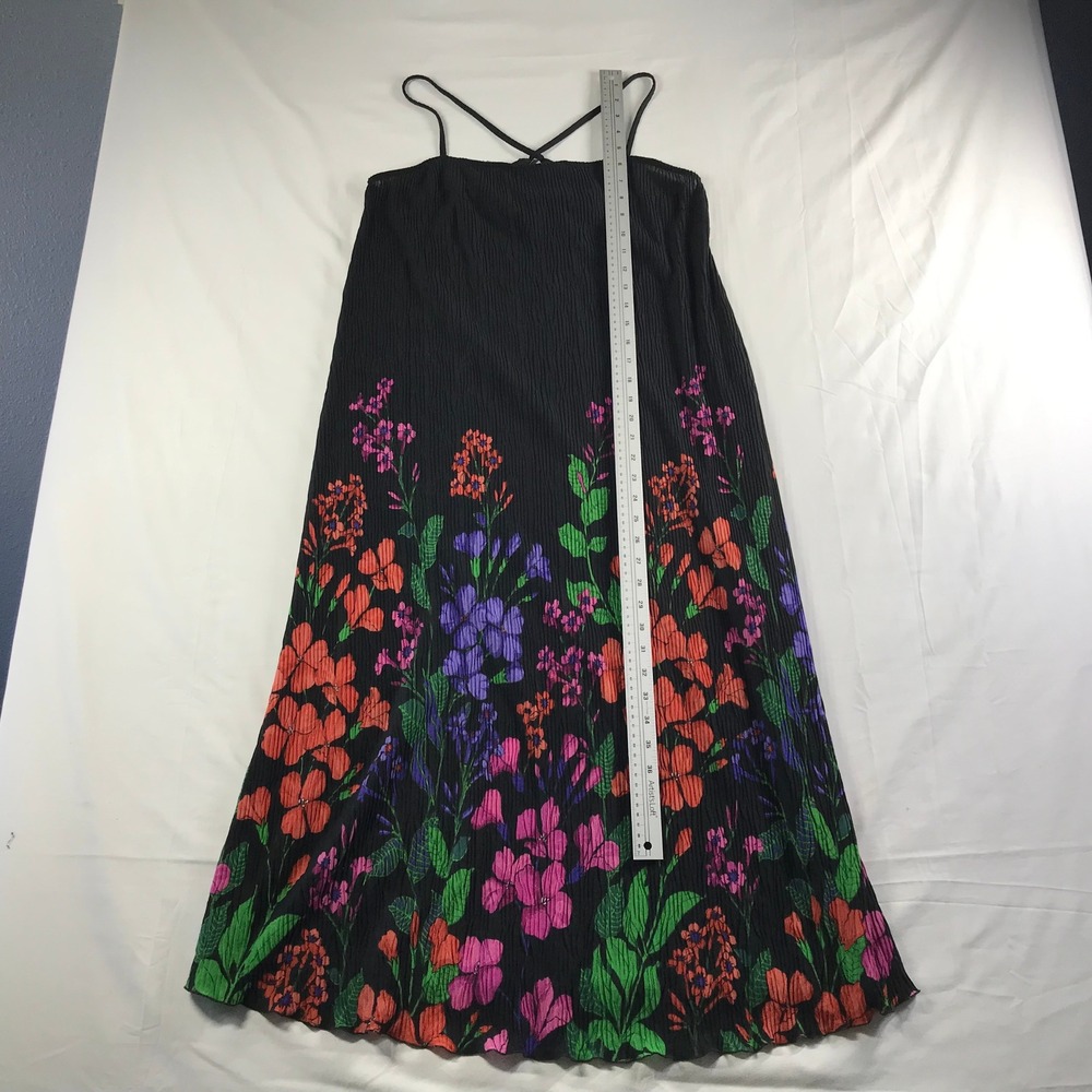Anthropologie Black Floral Pleated Crinkle Maxi Dress Large Adjustable Straps - Picture 2 of 6